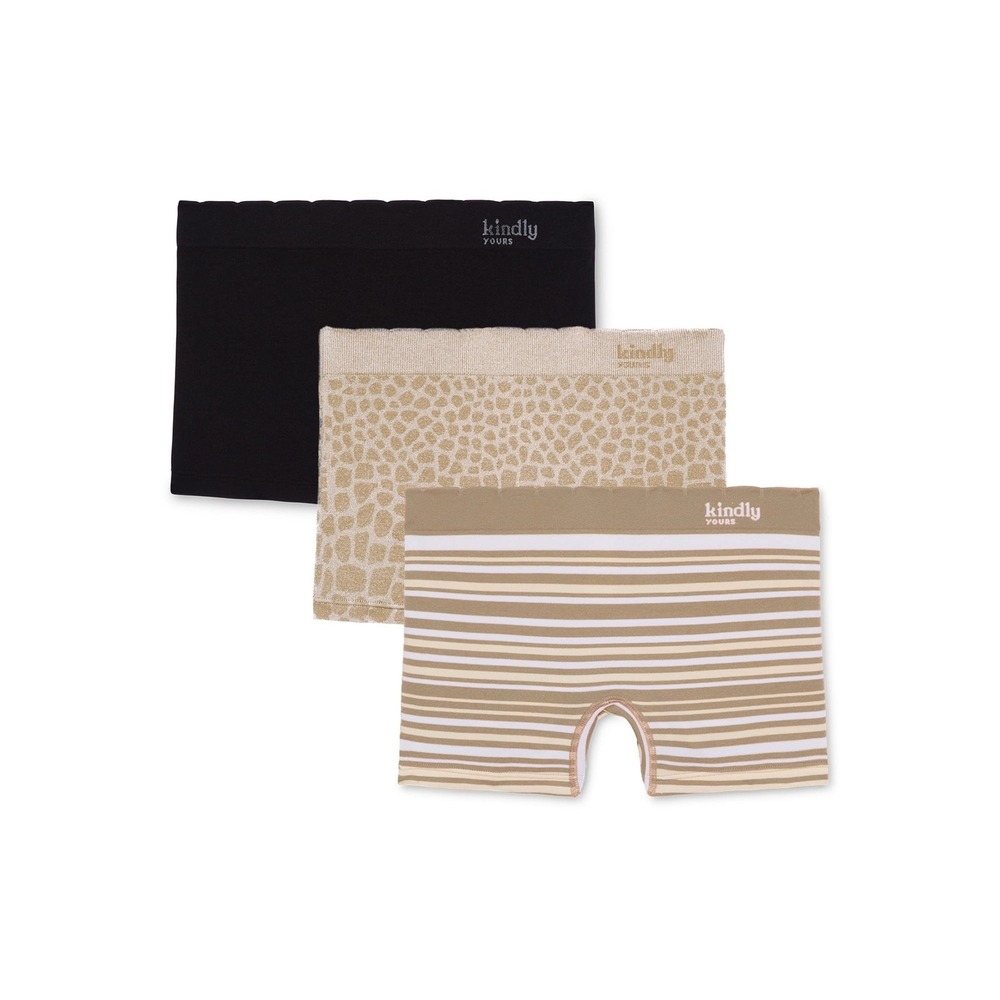 Kindly Yours 3PK Seamless Boyshort Panties Size S 4-6 Black Stripe Leopard
